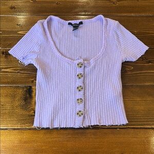 Light Purple Ribbed Button-Up Top Womens Small